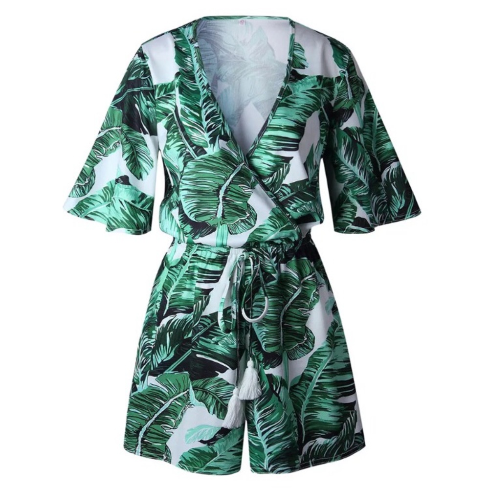 New Lulus Palm Leaf Print Bohemian Spring Romper - Picture 6 of 8